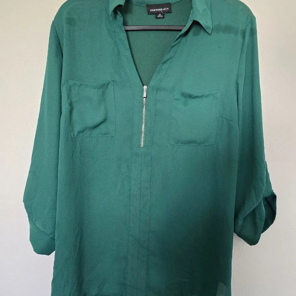 Stichfix FORTUNE + IVY Anita Mixed Material Blouse XL Dark Green - Picture 2 of 3